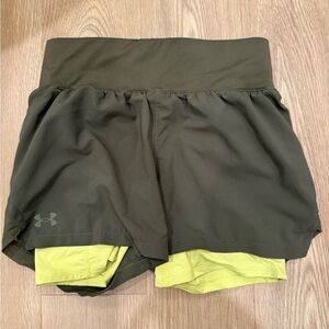 Under Armour Women's Olive and Neon Yellow Athletic Shorts